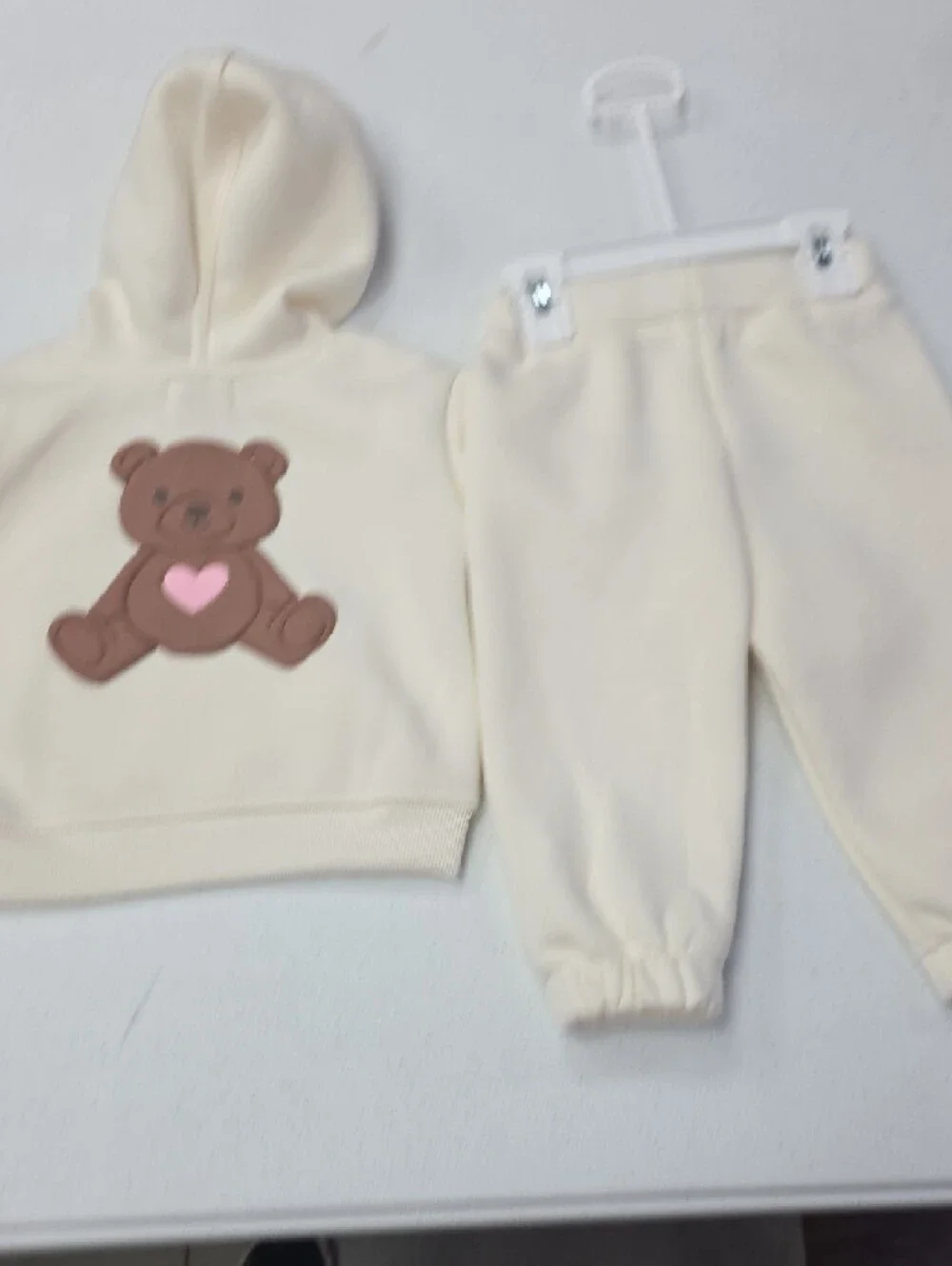 btween Cream Hoodie and Jogger Set with Pink Heart Motifs - Picture 9 of 9